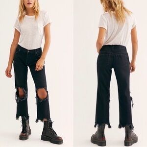 Free People We The Free Black Distressed Maggie Midrise Jeans